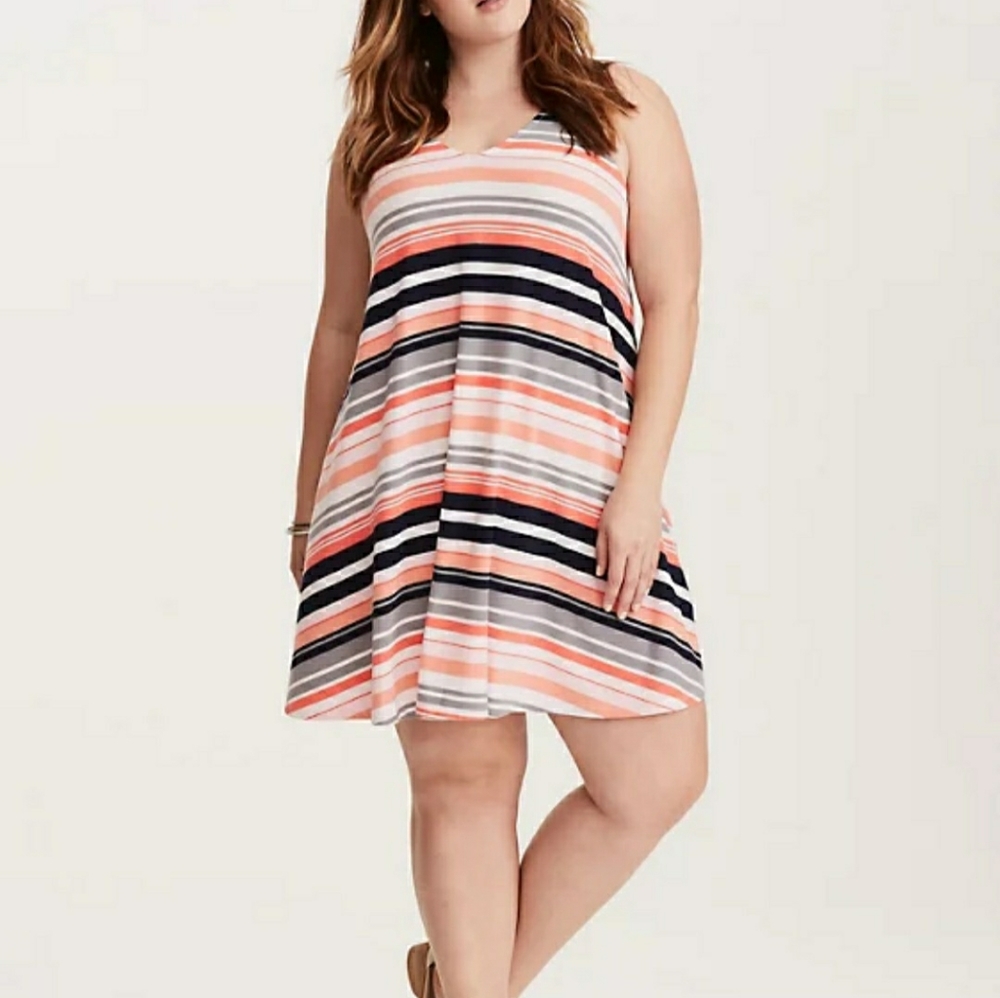 Torrid Striped V-Neck Trapeze Dress